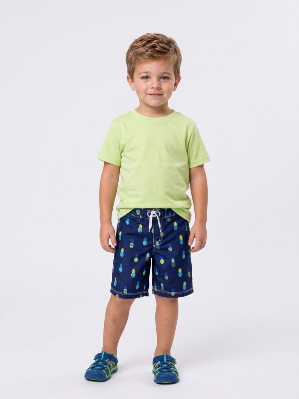 Gymboree Boys Blue Swim Trunks Size M with Pineapple Theme